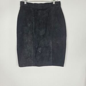 Vtg American Signature Black Suede Leather Skirt Tailored Classic Minimalist